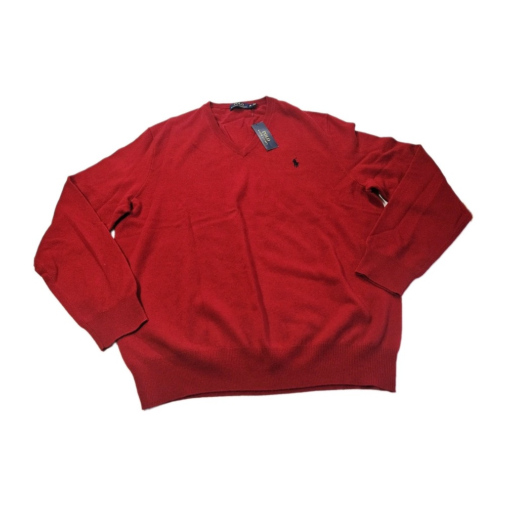 Polo Ralph Lauren Italian Yarn Sweater Mens XL Standout Red V-Neck Pullover NWT